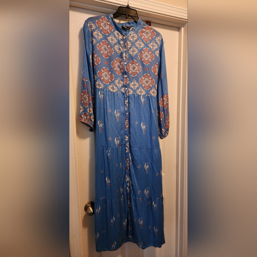 S.R. Fashion sz M blue and coral dress